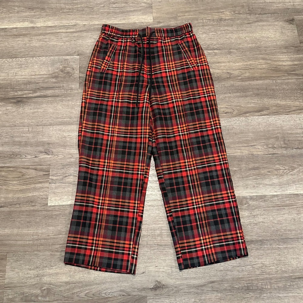Urban Outfitters Red Plaid Drawstring Straight Leg Pants Womens Medium
